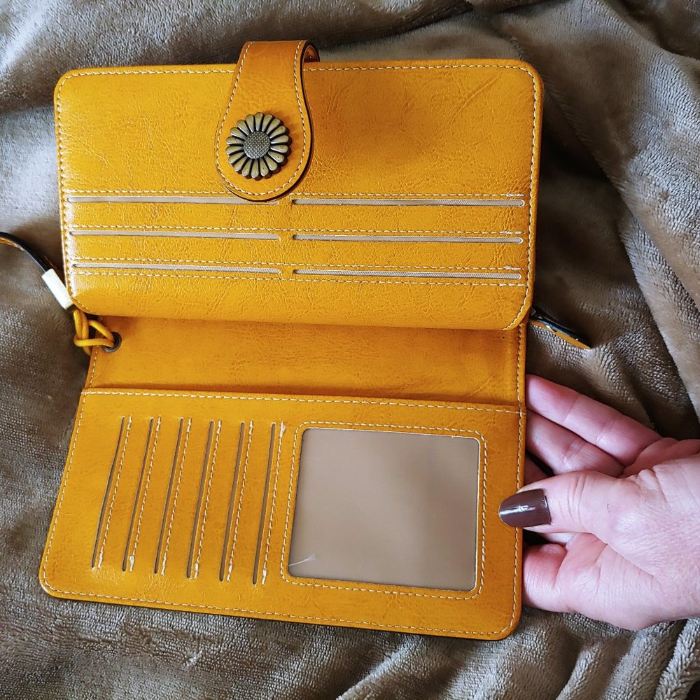 Gold Wristlet Clutch Wallet with Floral Snap - Picture 7 of 12